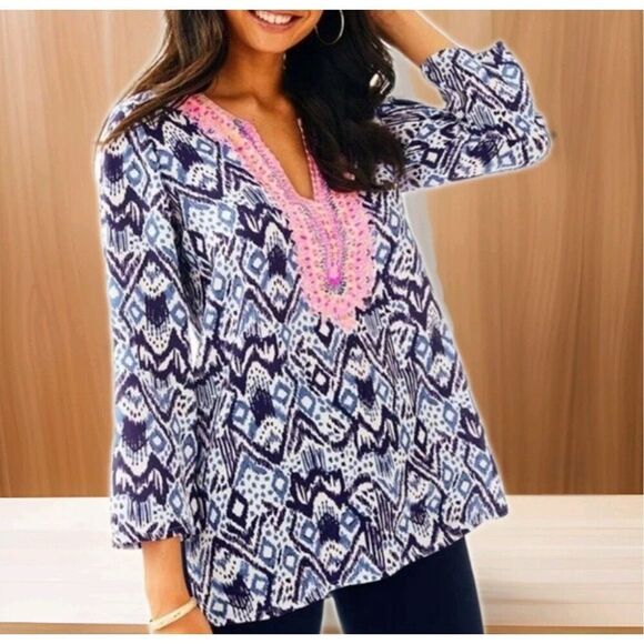 LILLY PULITZER Renato Dinner tunic 100% silk sz L - Picture 1 of 8